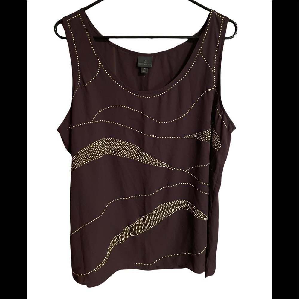 Worthington Brown Tank Top with Gold
Stud Wave Detail